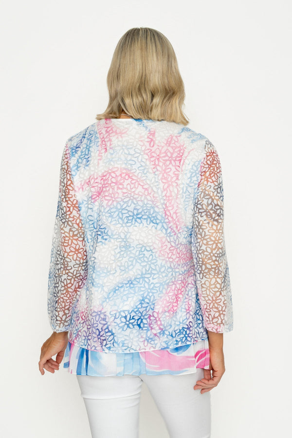 Carraig Donn Printed Dovore 3/4 Sleeve Top in Cobalt