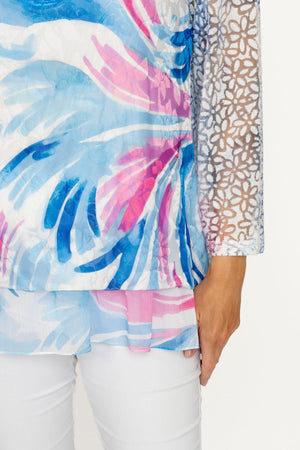 Carraig Donn Printed Dovore 3/4 Sleeve Top in Cobalt