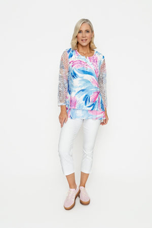 Carraig Donn Printed Dovore 3/4 Sleeve Top in Cobalt