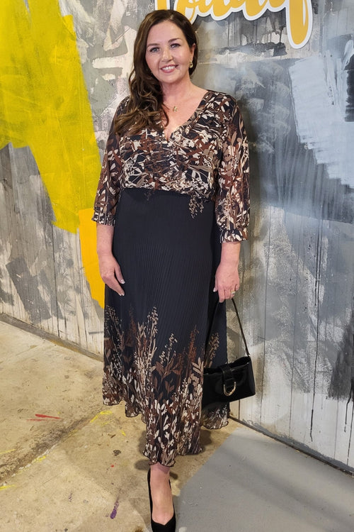 Printed Hannah Midi Dress in Black