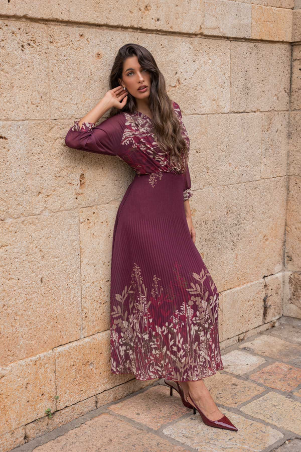 Printed Burgundy Midi Dress Ladies Dresses Carraig Donn