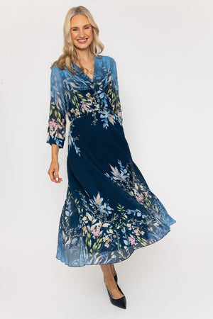 Carraig Donn Printed Hannah Midi Dress in Navy