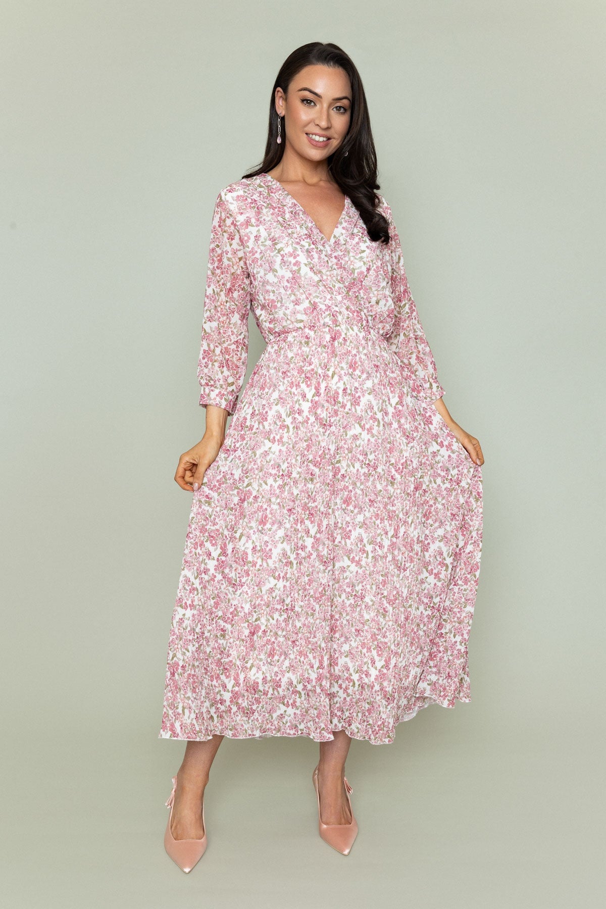 Printed Hannah Midi Dress in Pink