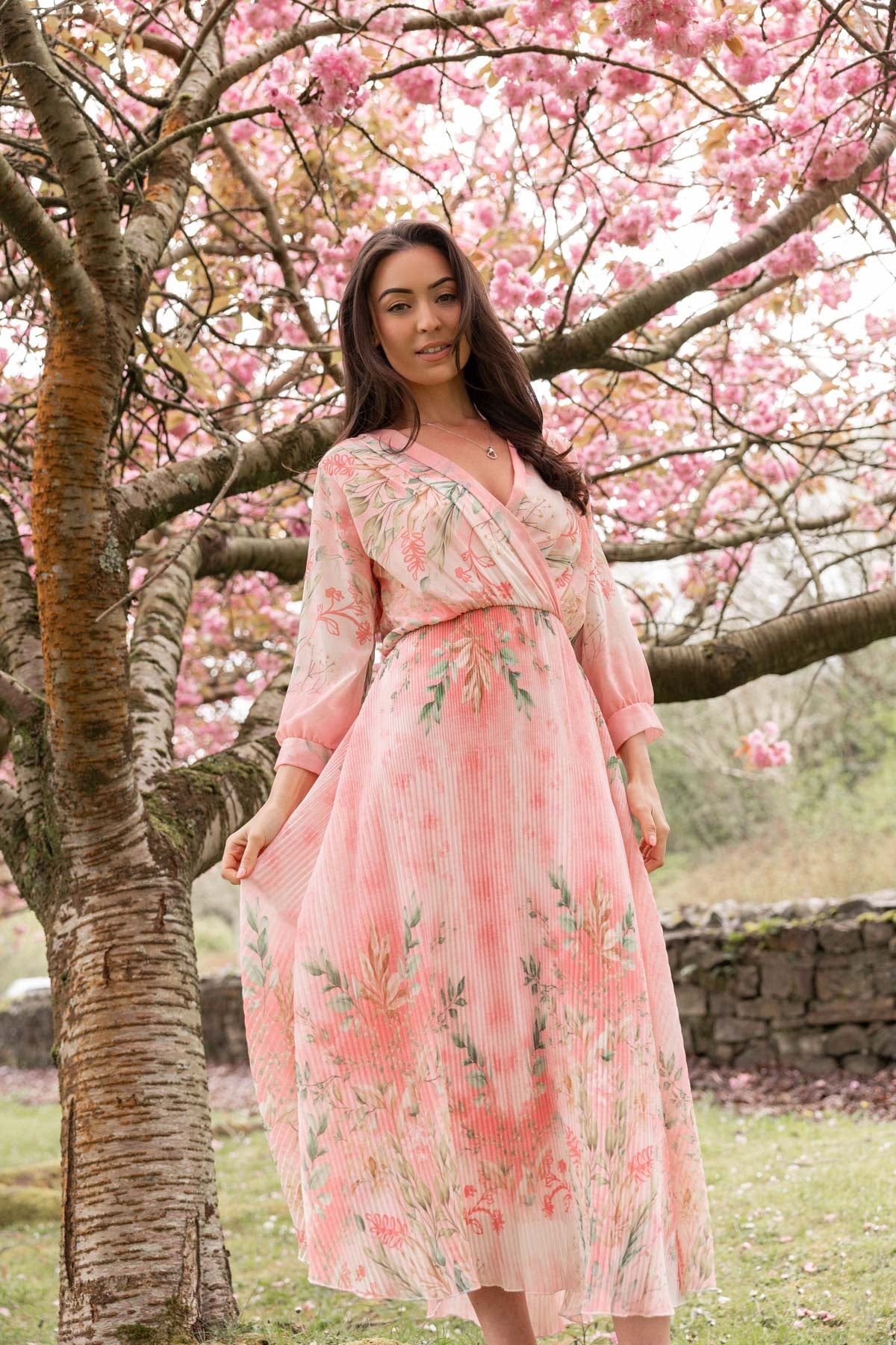 Printed Hannah Midi Dress in Pink Floral