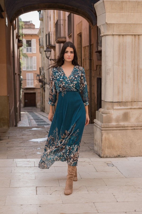 Carraig Donn Printed Hannah Midi Dress in Teal