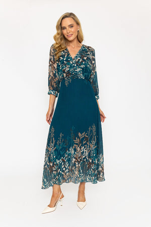 Carraig Donn Printed Hannah Midi Dress in Teal