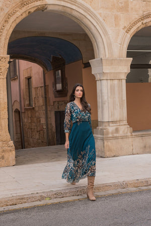 Carraig Donn Printed Hannah Midi Dress in Teal