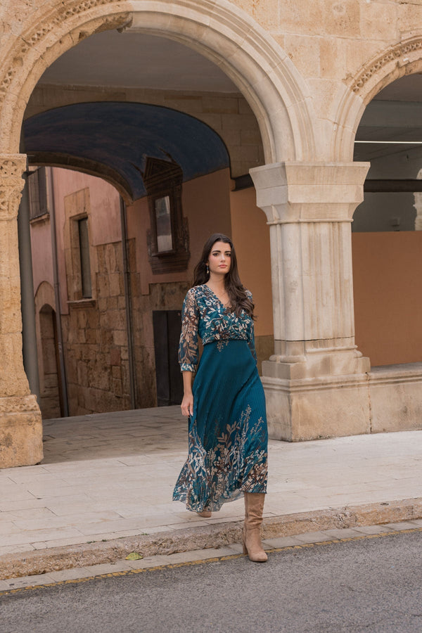 Carraig Donn Printed Hannah Midi Dress in Teal