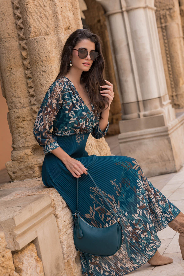 Carraig Donn Printed Hannah Midi Dress in Teal