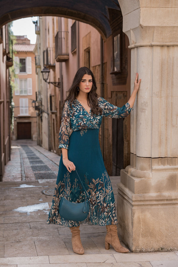 Carraig Donn Printed Hannah Midi Dress in Teal