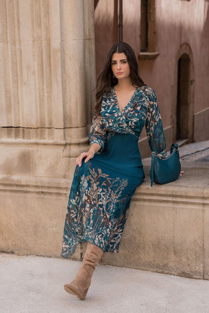 Carraig Donn Printed Hannah Midi Dress in Teal