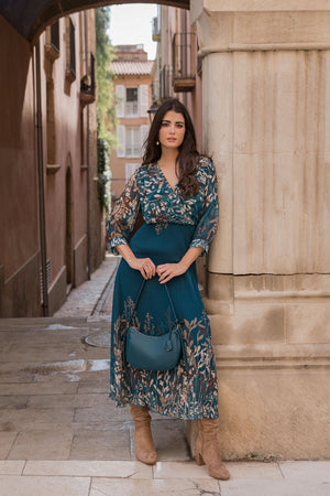 Carraig Donn Printed Hannah Midi Dress in Teal