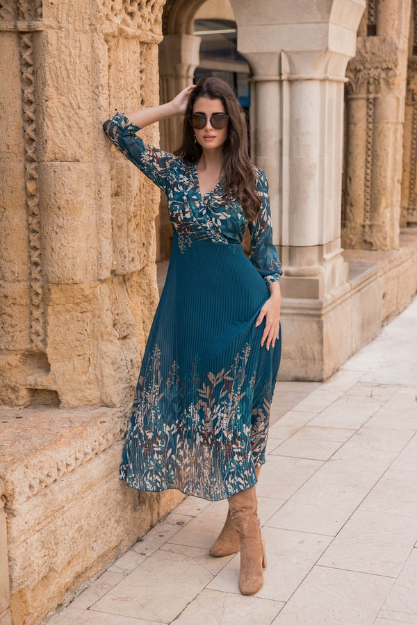 Carraig Donn Printed Hannah Midi Dress in Teal