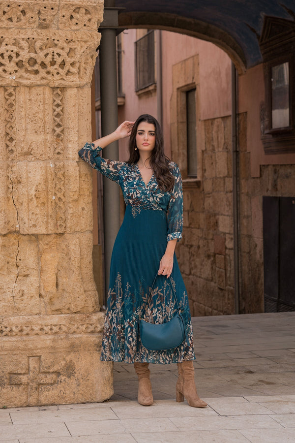 Carraig Donn Printed Hannah Midi Dress in Teal