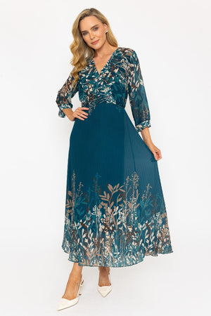 Carraig Donn Printed Hannah Midi Dress in Teal