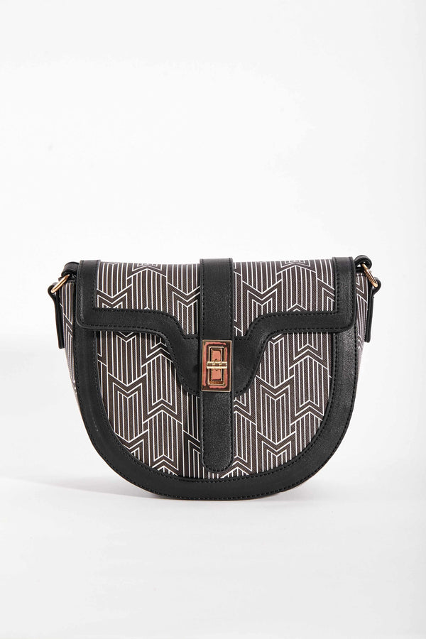 Printed Saddle Bag in Black Ladies Crossbody Bags Carraig Donn