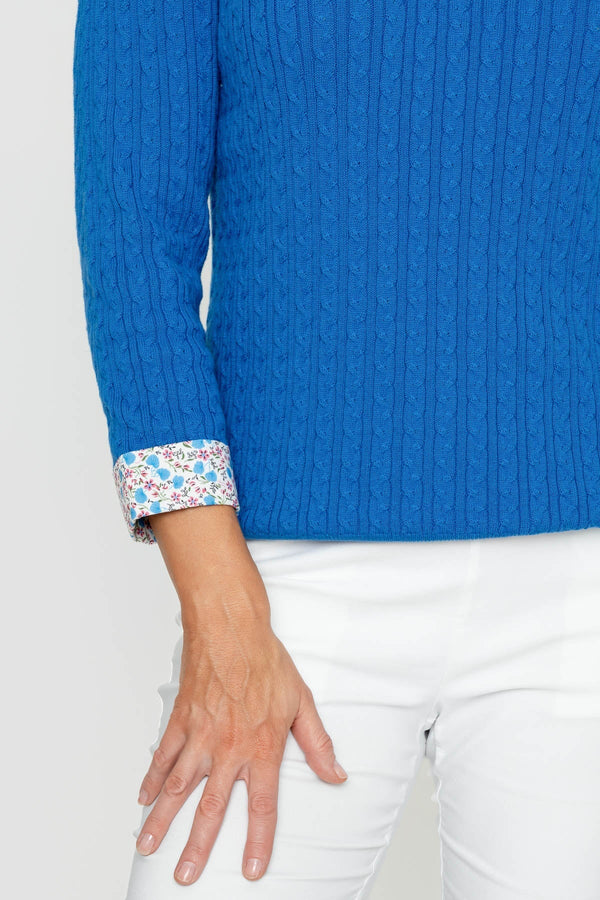 Carraig Donn Printed Shirt Collar Knit Jumper in Cobalt