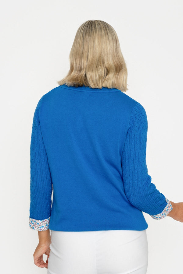 Carraig Donn Printed Shirt Collar Knit Jumper in Cobalt