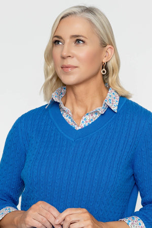 Carraig Donn Printed Shirt Collar Knit Jumper in Cobalt