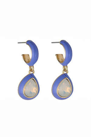 Purple Enamel and Opal Hoop Drop Earrings