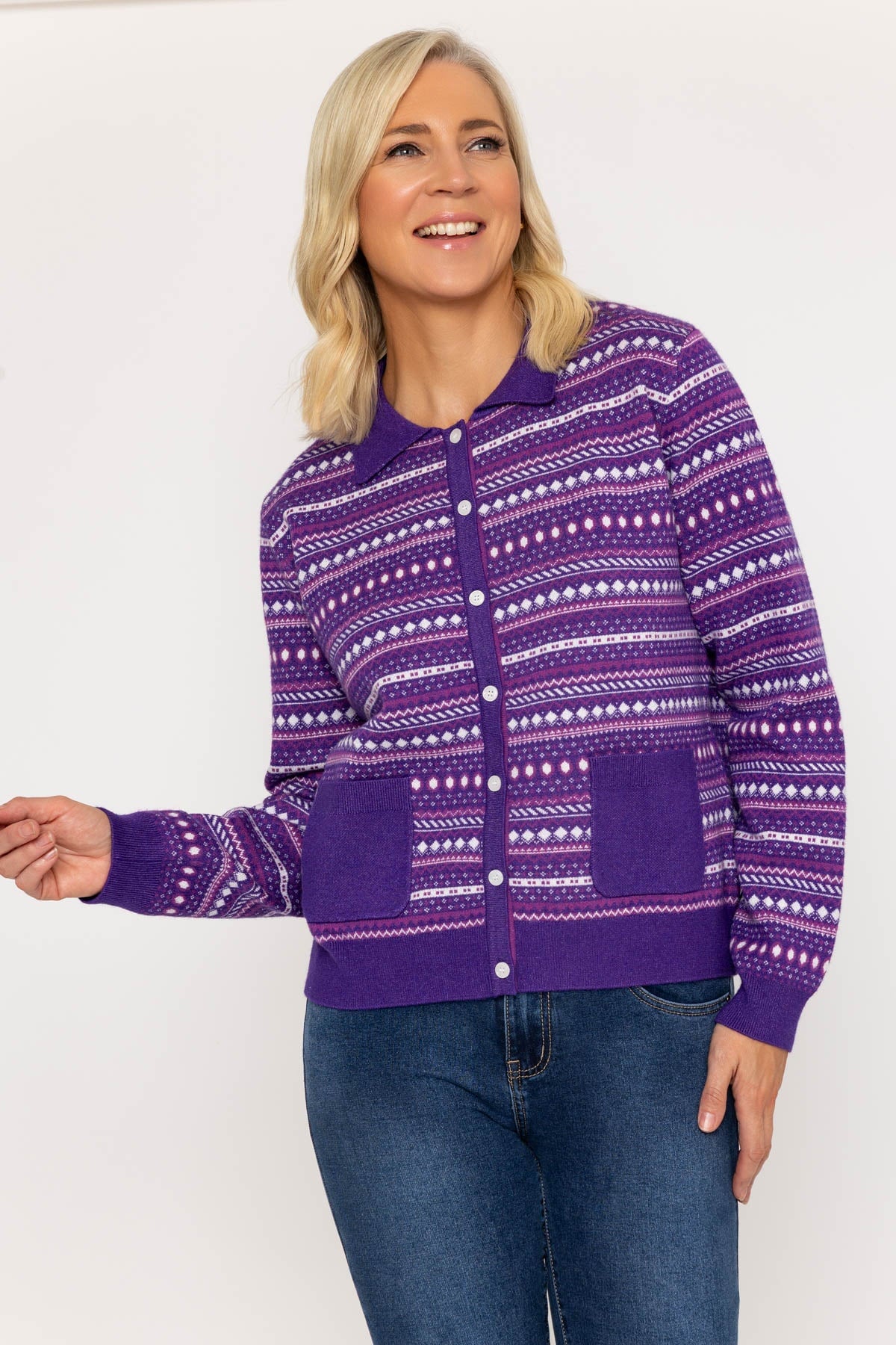 Fair Isle Knit Cardigan with Collar | Ladies Tops – Carraig Donn