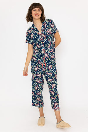 Pyjama Set With 3/4 Leg in Navy Print