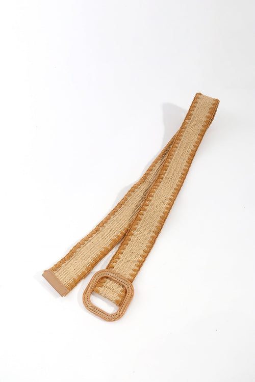 Raffia Whipstitch Belt in Brown - Size S/M