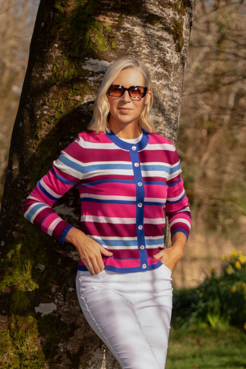 Raspberry Stripe Knit Cardigan