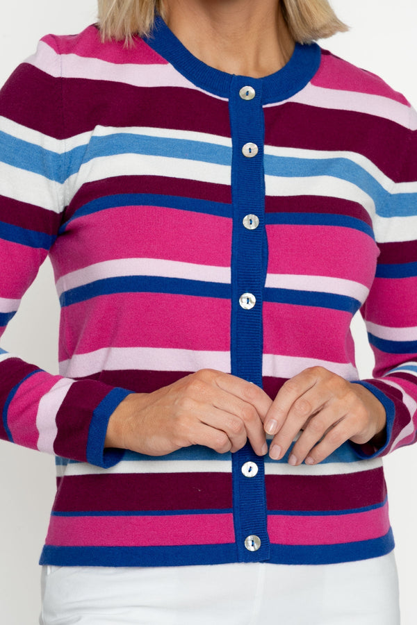 Carraig Donn Raspberry Stripe Knit Cardigan