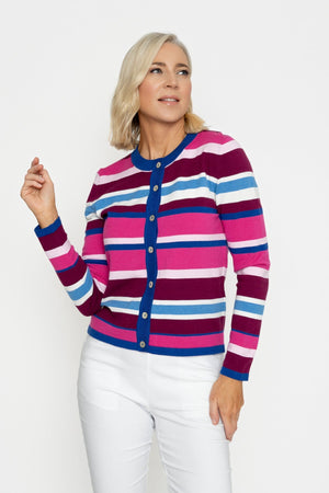 Carraig Donn Raspberry Stripe Knit Cardigan