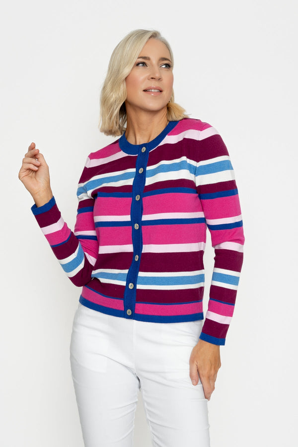 Carraig Donn Raspberry Stripe Knit Cardigan