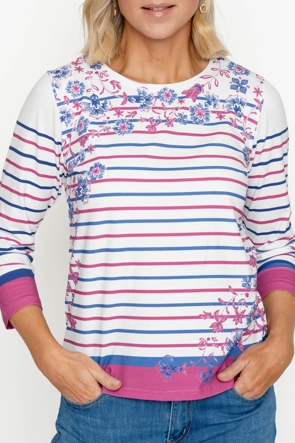 Carraig Donn Raspberry Stripe Printed Breton Top