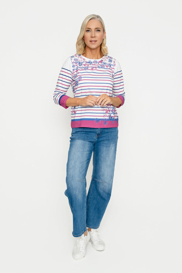 Carraig Donn Raspberry Stripe Printed Breton Top
