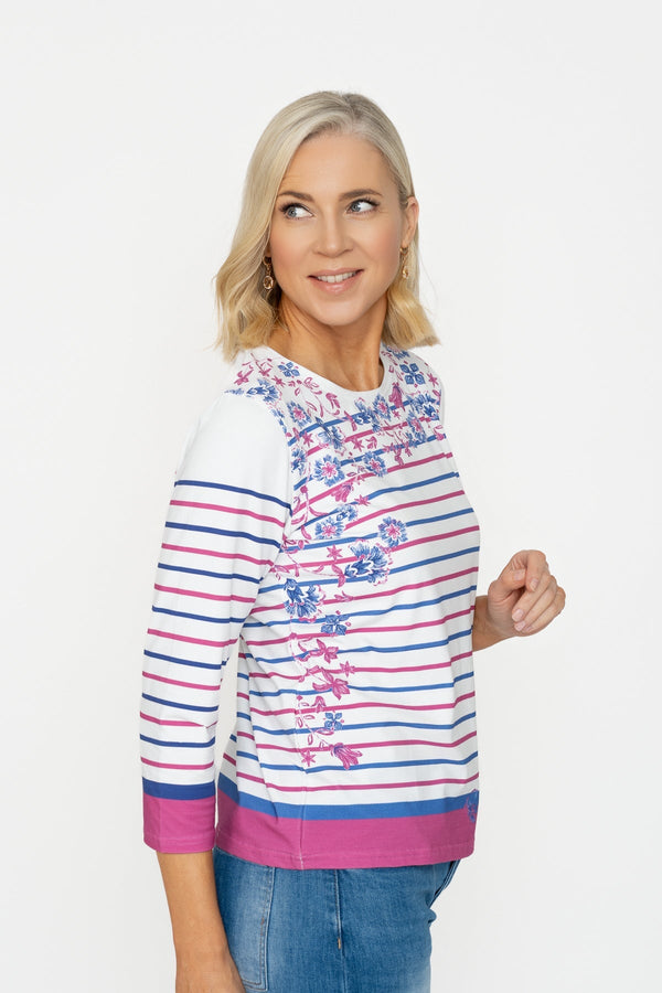 Carraig Donn Raspberry Stripe Printed Breton Top