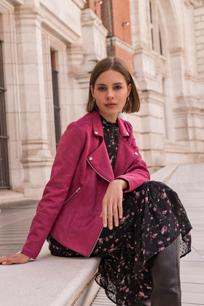 Raspberry Suedette Biker Jacket Ladies Jackets – Carraig Donn