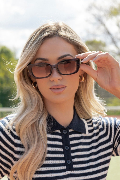 Rectangle Navy Marble Frame Sunglasses