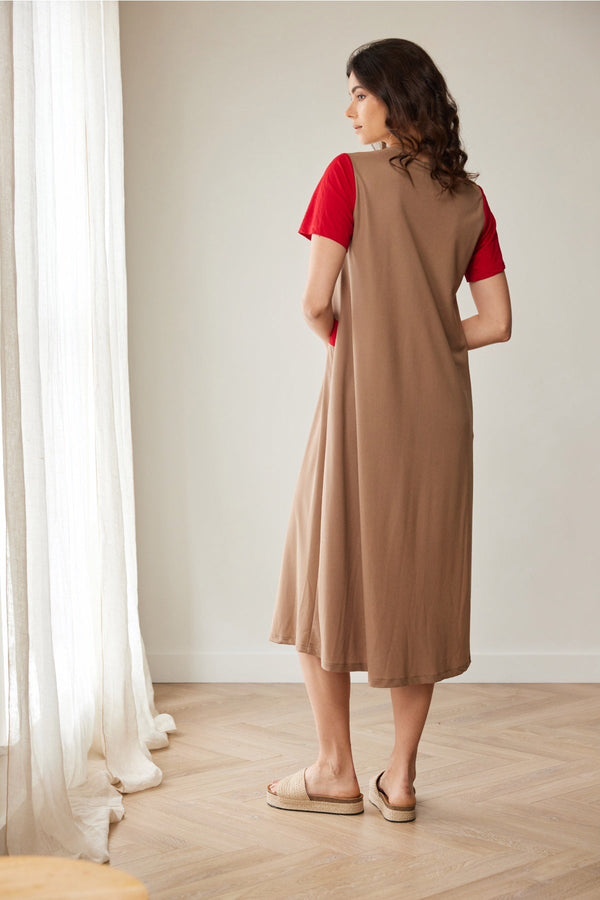 Carraig Donn Red & Brown Colour Block Midi Dress
