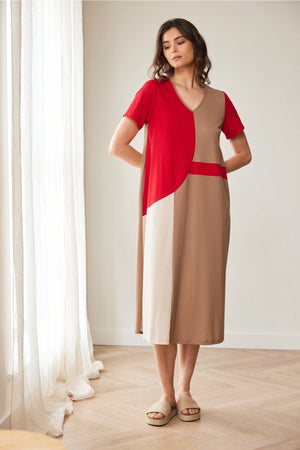 Carraig Donn Red & Brown Colour Block Midi Dress