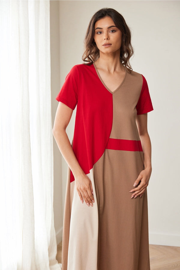Carraig Donn Red & Brown Colour Block Midi Dress