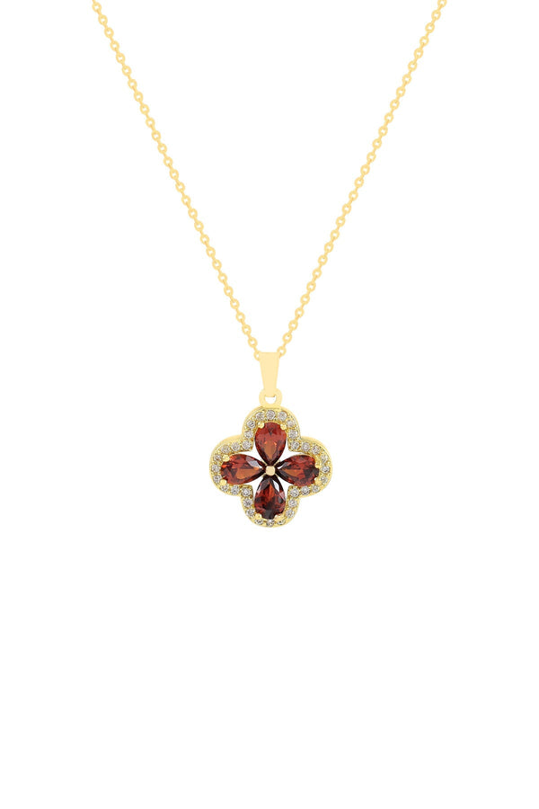 Carraig Donn Red Garnet Clover Necklace