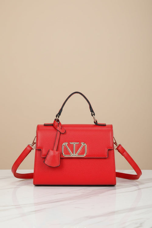 Red Grab Handle Flap Bag