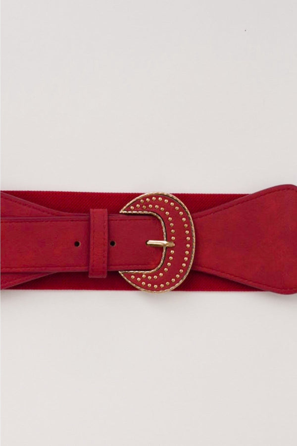 Carraig Donn Red Large Buckle Elasticated Belt