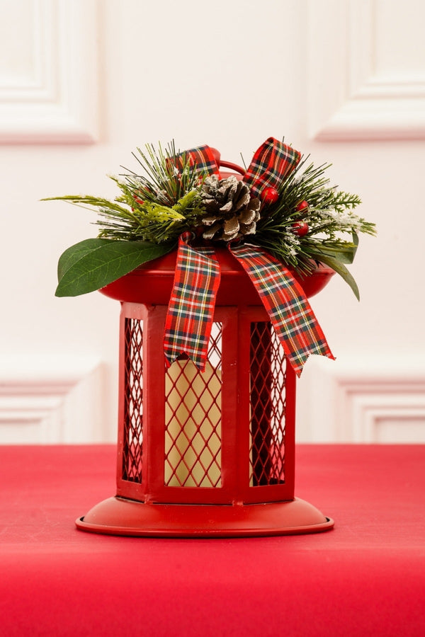 Red Metal Lantern H22cm Christmas Decoration