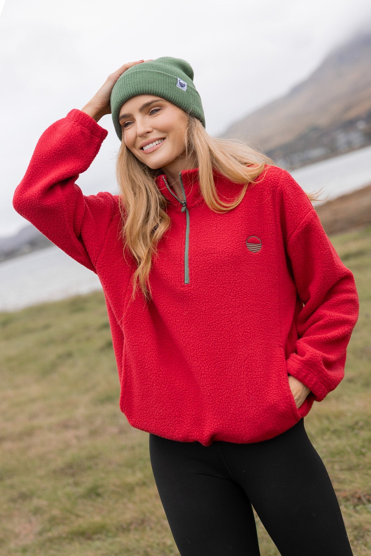 Red Teddy Fleece With Contrast Zip