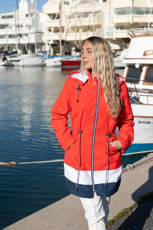 Red Water Repellent Jacket With Contrast Hem