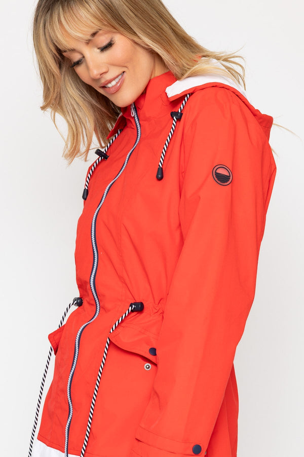 Carraig Donn Red Water Repellent Jacket With Contrast Hem