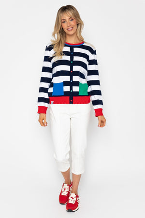 Carraig Donn Rib Stripe Cardigan With Contrast Pockets
