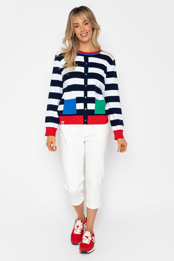 Carraig Donn Rib Stripe Cardigan With Contrast Pockets