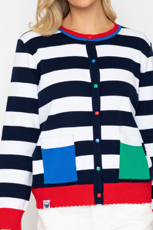 Carraig Donn Rib Stripe Cardigan With Contrast Pockets