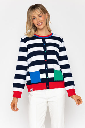 Carraig Donn Rib Stripe Cardigan With Contrast Pockets